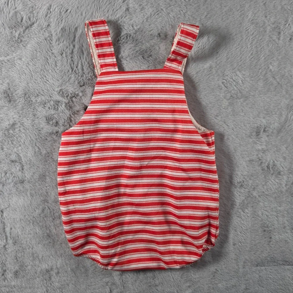 Carter's Romper Unisex‎ 12 Months Red Striped Vintage Bear Applique USA Sunsuit
